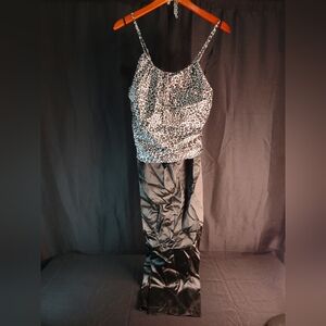 NWT VTG 2pc Black & White Animal Print Cami & Pants PJ Set